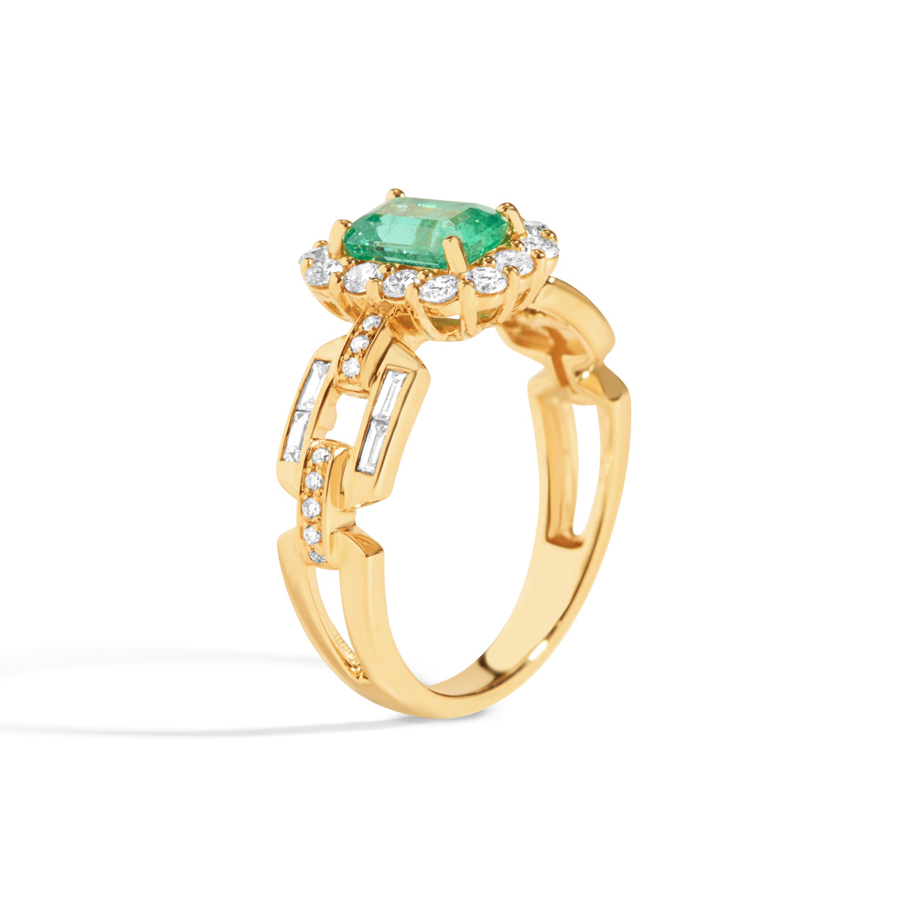Emerald & Diamond Link Ring