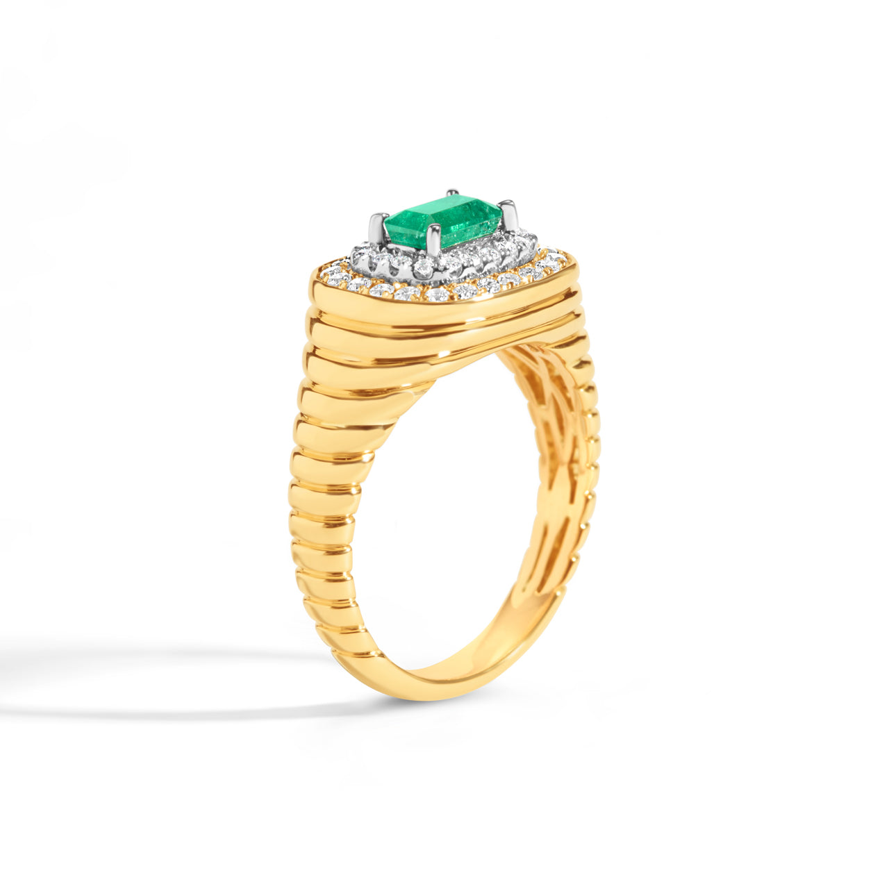Emerald & Diamond East-West Fluted Ring