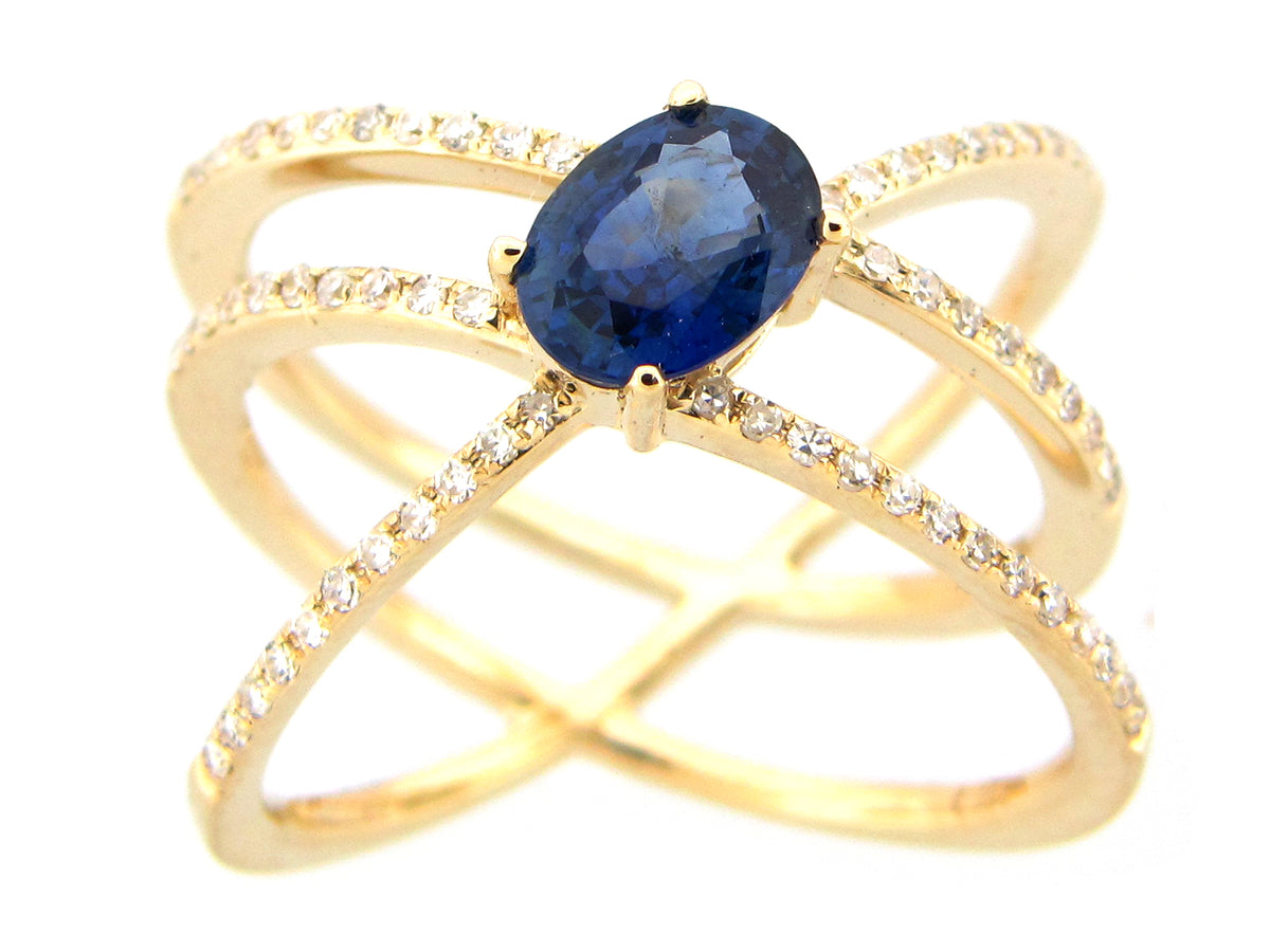 SAPPHIRE & DIAMOND RING, 14KY (H)