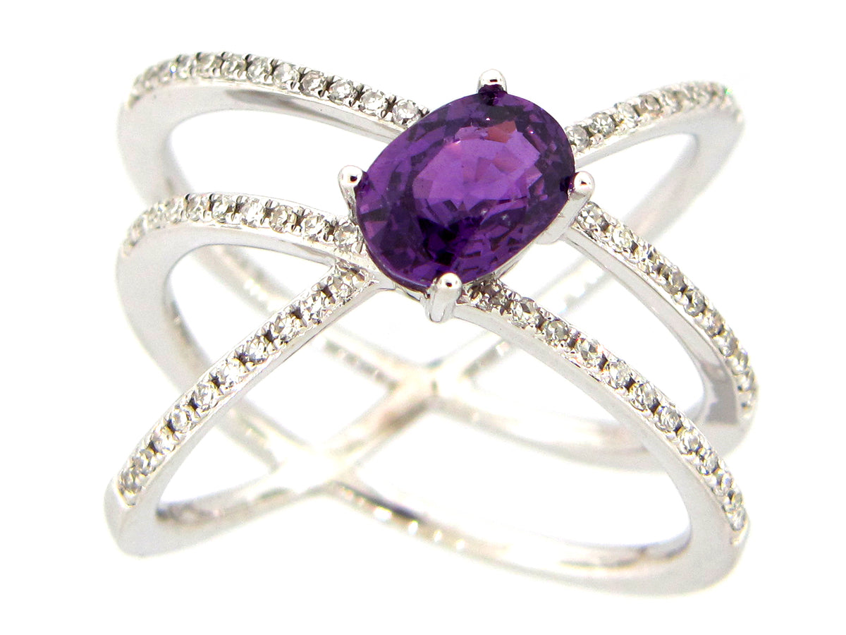 PURPLE SAPPHIRE & DIAMOND RING, 14KW (H)