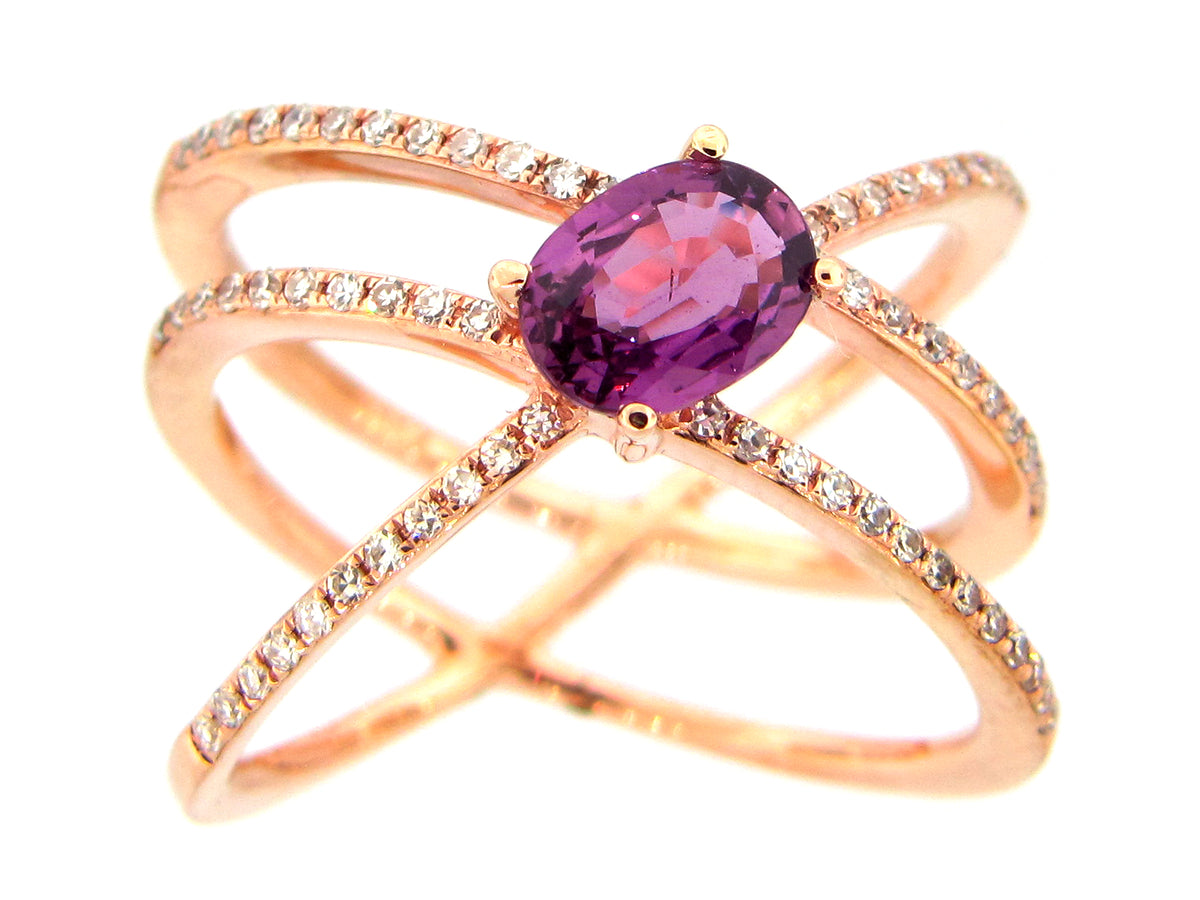 PURPLE SAPPHIRE & DIAMOND RING, 14KR (H)