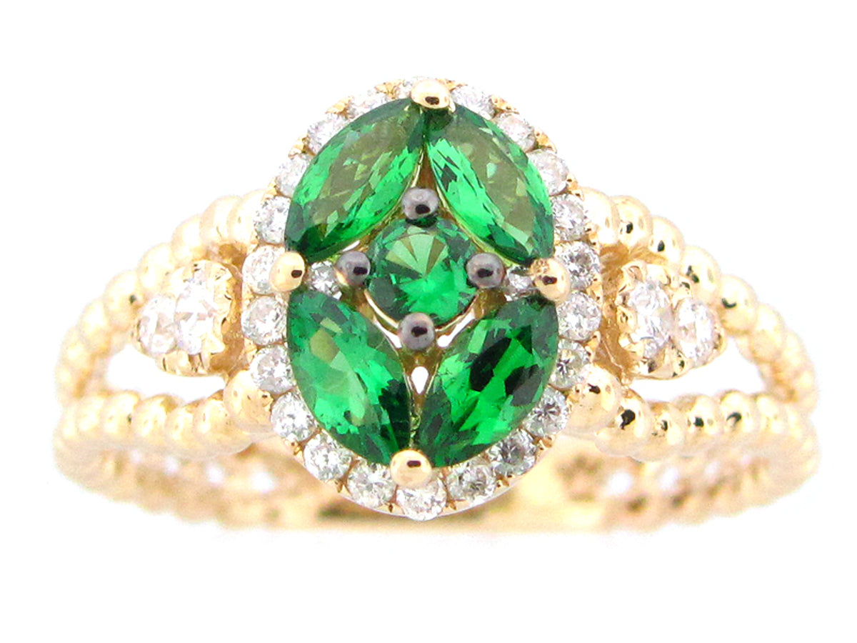TSAVORITE & DIAMOND RING, 14KY (N), C=0.65