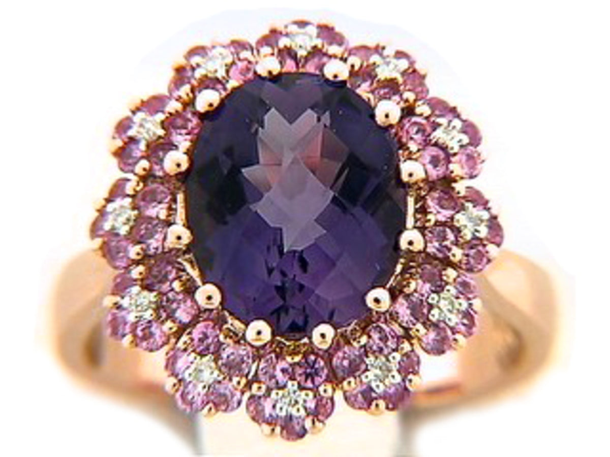 CHB AMETHYST, PINK SAPPHIRE & DIAMOND RING, 18KR (H), C=4.10