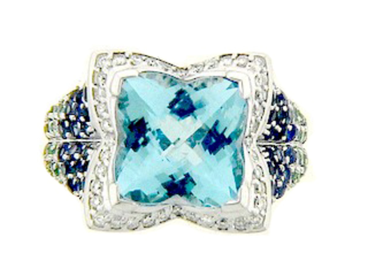 BLUE TOPAZ, SAPPHIRE, TSAVORITE & DIAMOND RING