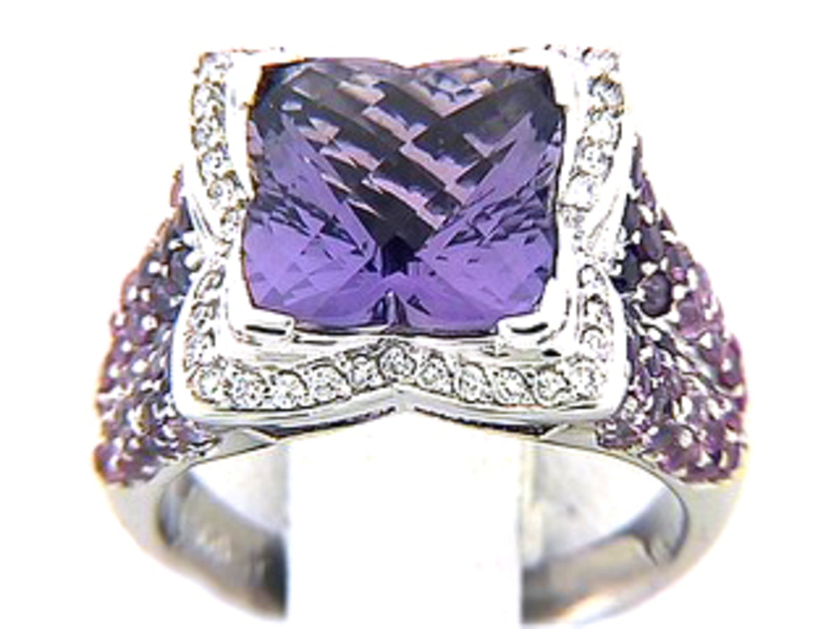 CHB AMETHYST, PINK & PURPLE SAPPHIRE & DIAMOND RING, 18KW (H)