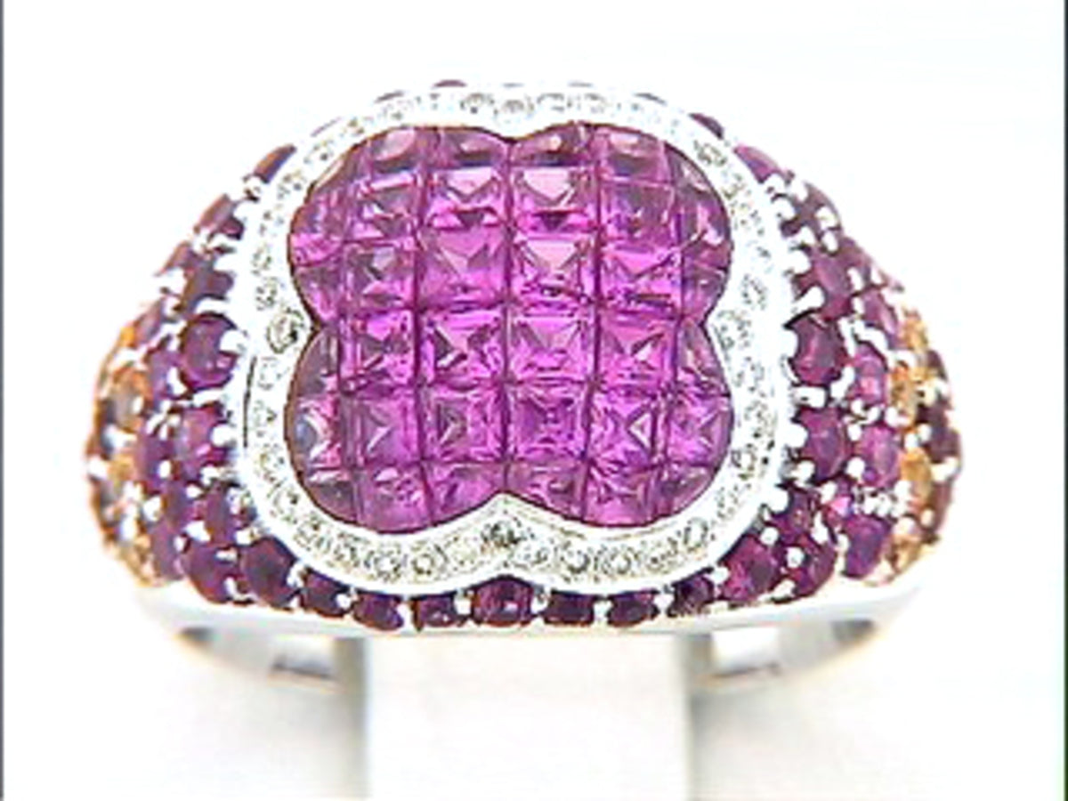 PINK, ORANGE SAPPHIRE & DIAMOND RING