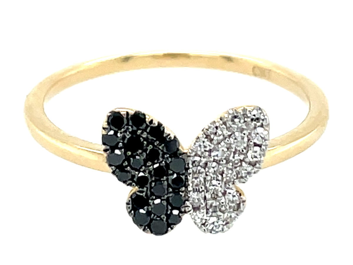 BLACK & WHITE DIAMOND BUTTERFLY HALF & HALF RING
