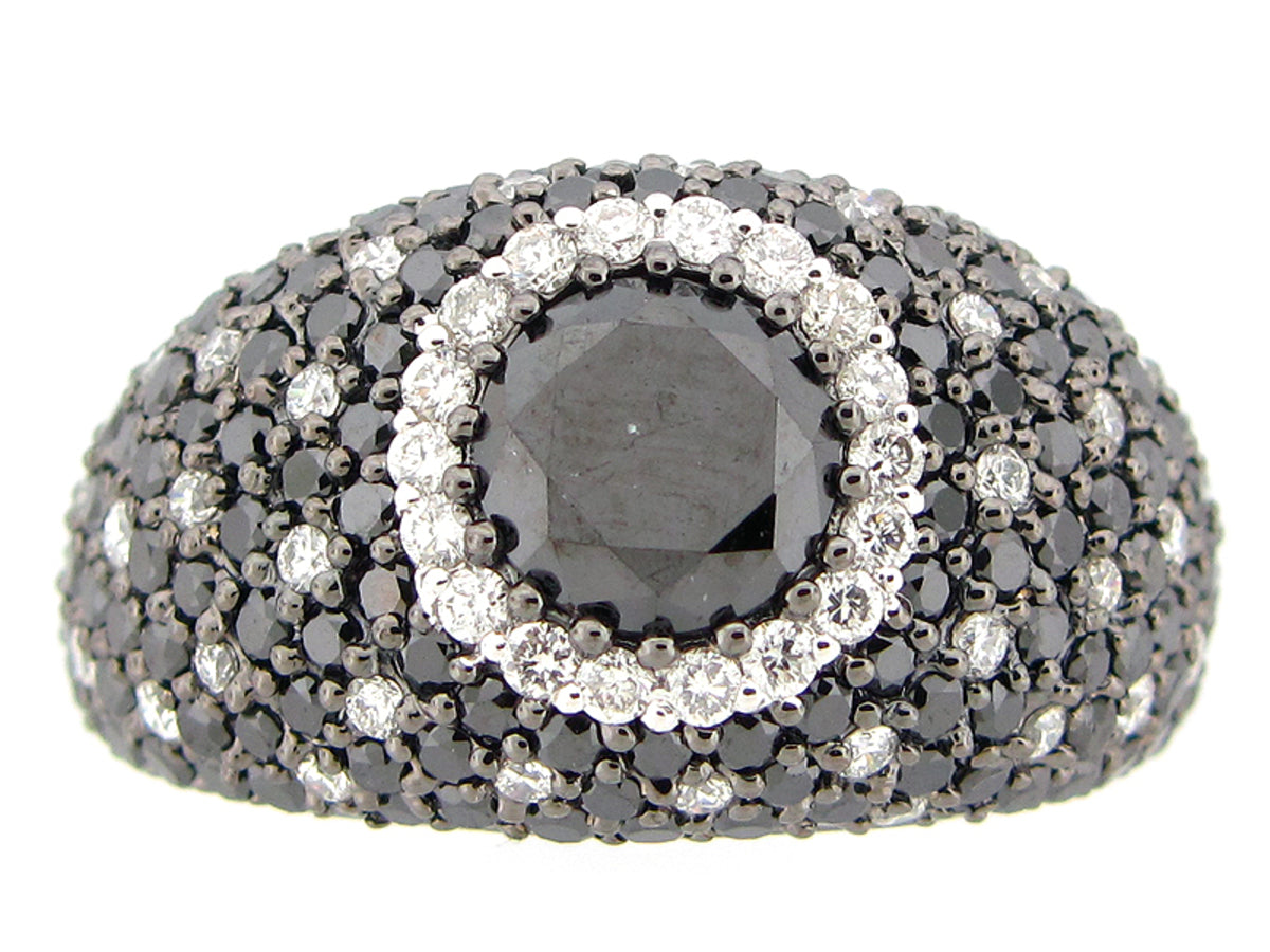 BLACK & WHITE DIAMOND RING, 18KW (R/N)