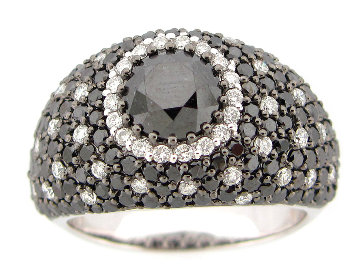 BLACK & WHITE DIAMOND RING, 18KW (R/N)