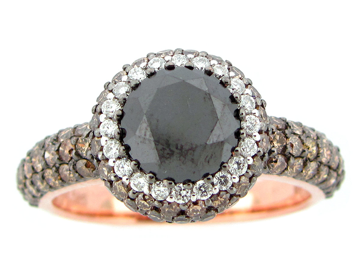 BLACK, BROWN & WHITE DIAMOND RING, 14KR (R/N)