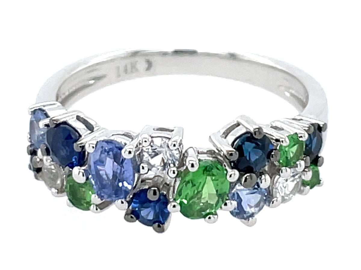 SAPPHIRE & TSVORITE 2 ROW CLUSTER RING