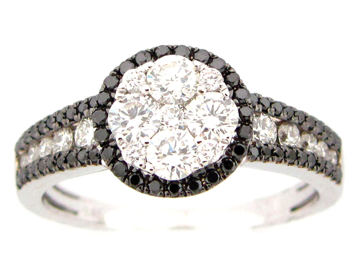 BLACK & WHITE DIAMOND RING, 14KW (R/N)