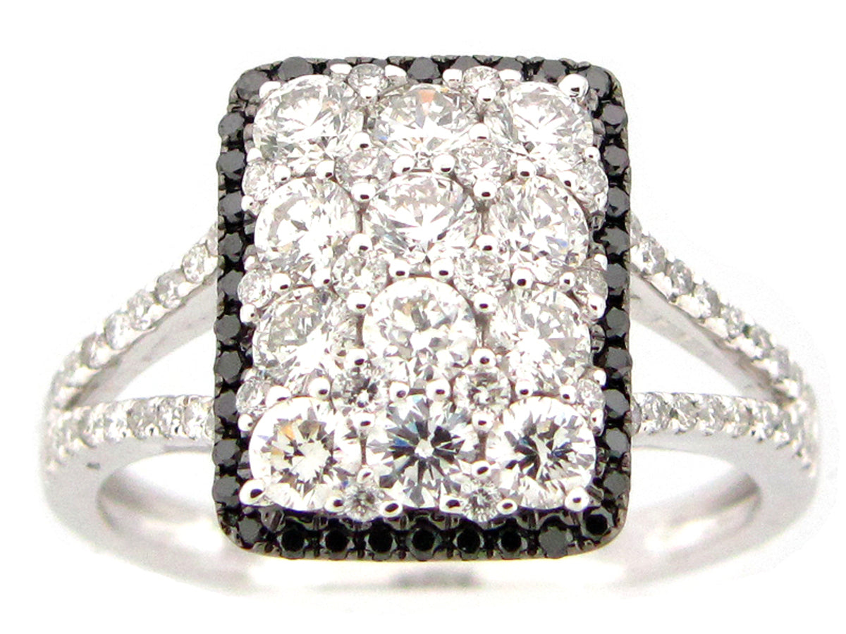 BLACK & WHITE DIAMOND RING, 14KW (R/N)