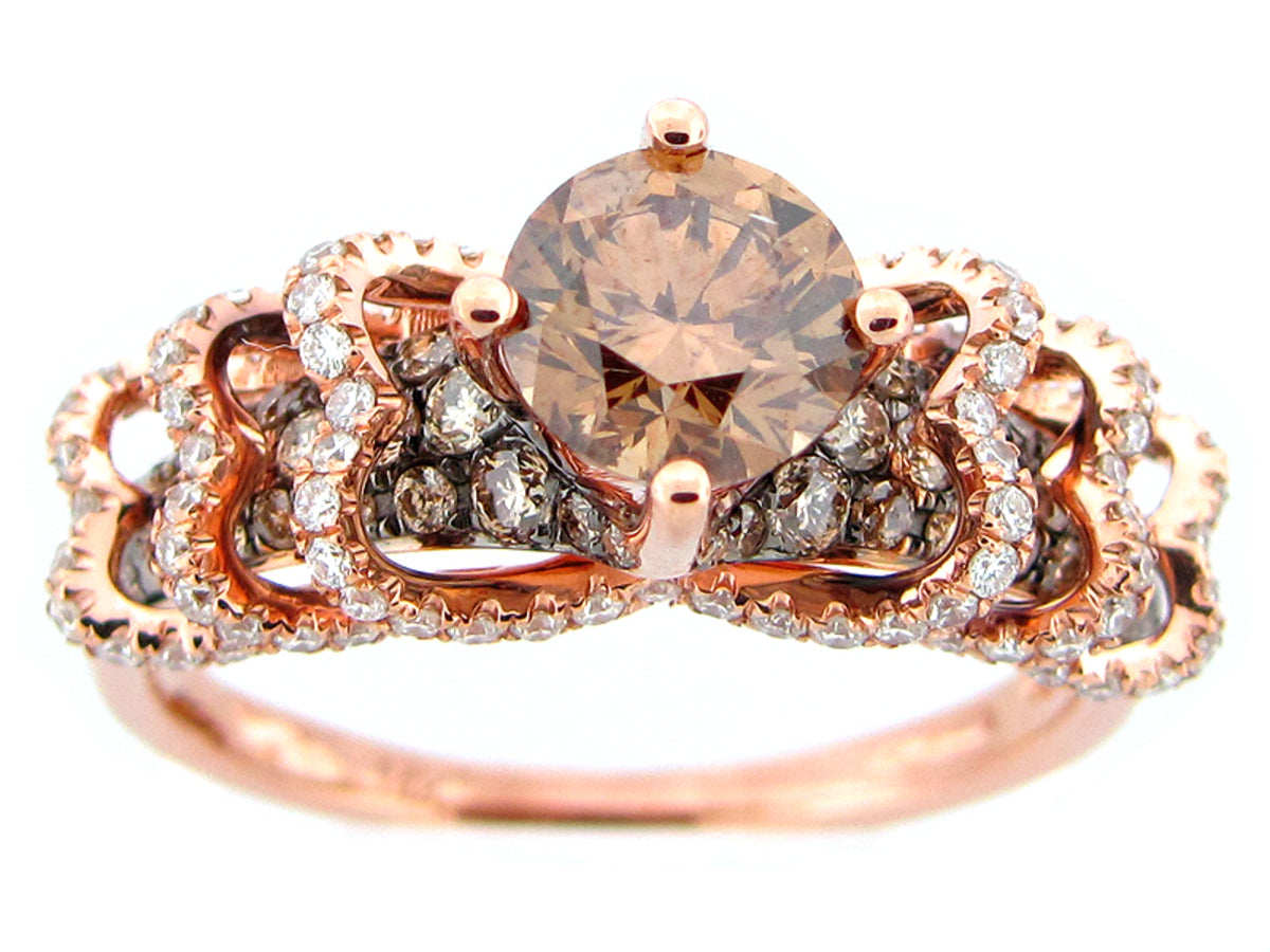 BROWN & WHITE DIAMOND RING, 14KR (N)