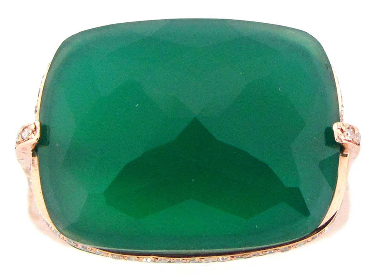 GREEN AGATE & DIAMOND RING, 14KR (D/N)