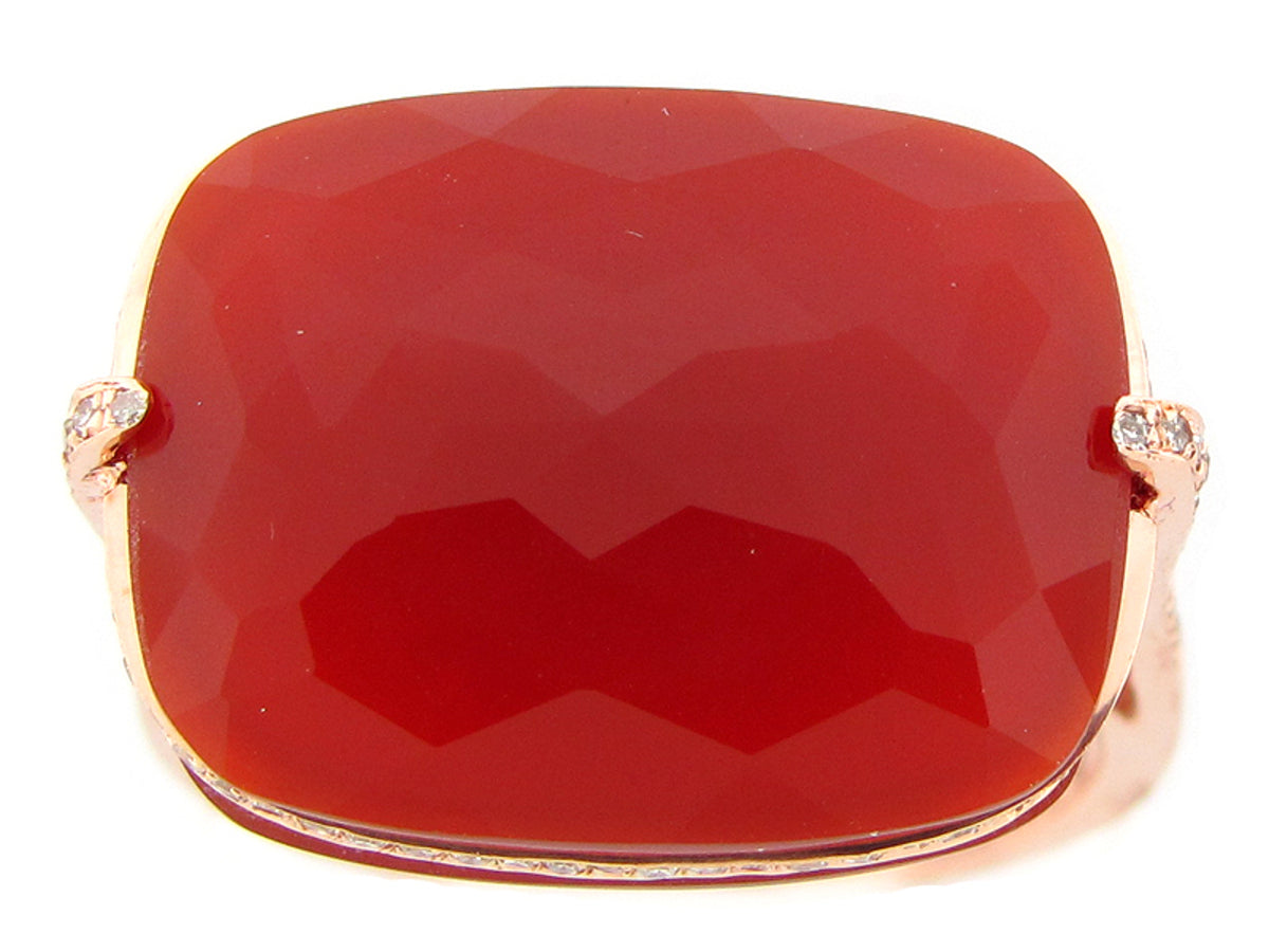 RED ORANGE AGATE & DIAMOND RING, 14KR (D/N)