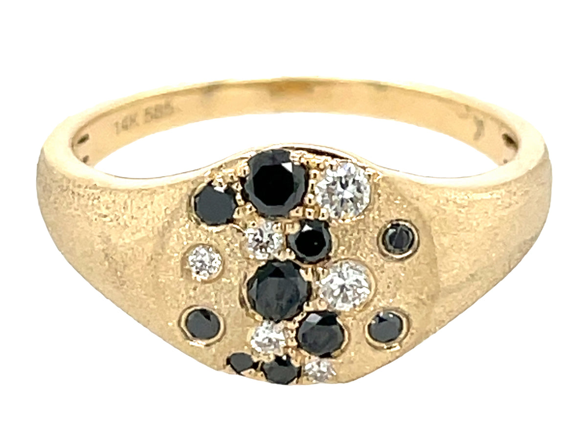 BLACK & WHITE DIAMOND FLUSH PINKY RING, SATIN FINISH