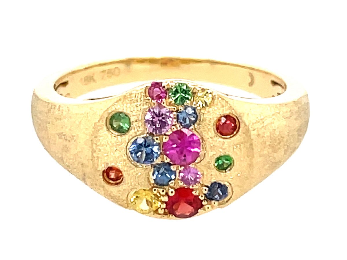 RAINBOW SAPPHIRE & TSAVORITE FLUSH RING , SATIN FINISH, 18KY (H/U/N)