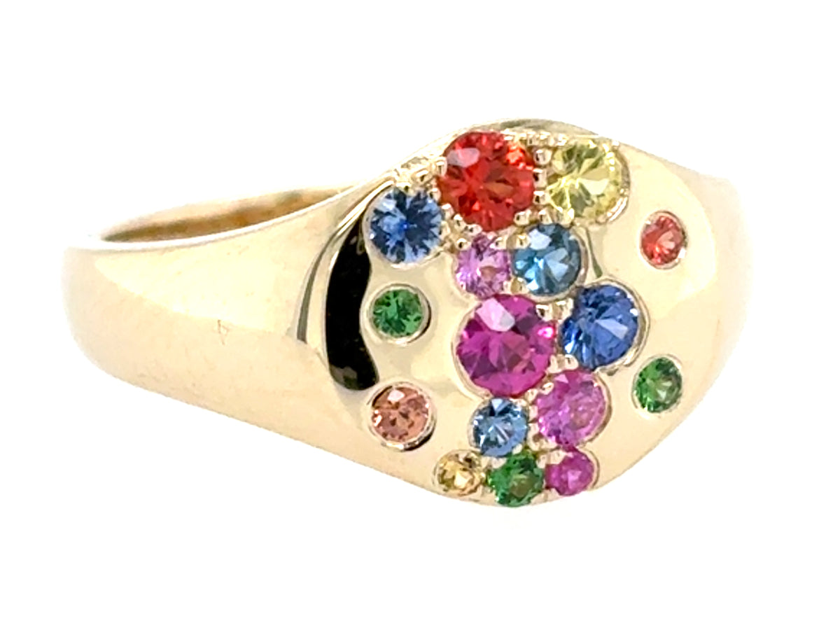 Rainbow Sapphire Tsavorite Flush Pinky Ring, Size 4, 14ky (H/U/N)