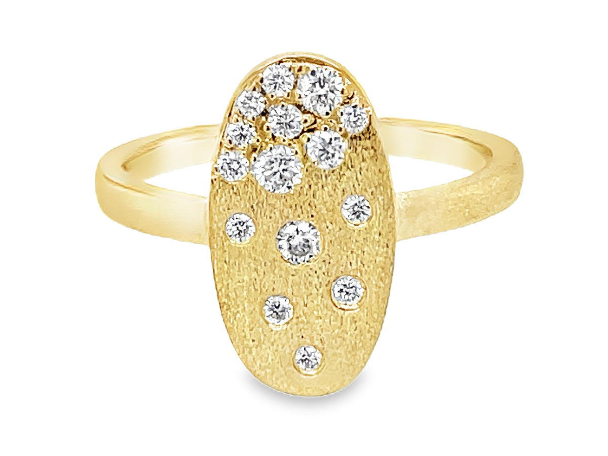 DIAMOND FLUSH SET OVAL RING, 15X8MM, SATIN FINISH