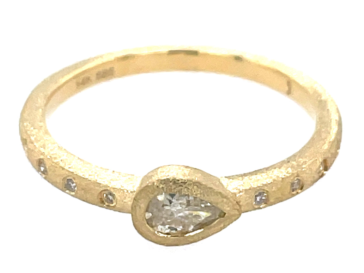 DIAMOND PEAR BEZEL RING, SATIN FINISH