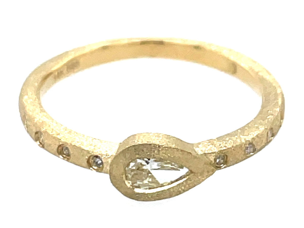 DIAMOND PEAR BEZEL RING, SATIN FINISH