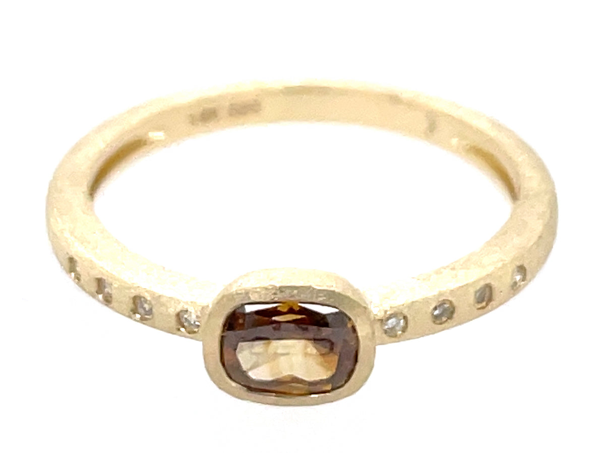 NATURAL BROWN DIAMOND CUSHION BEZEL & DIAMOND RING, SATIN FINISH