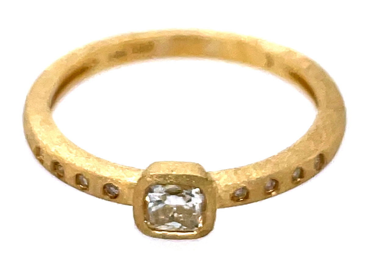 NATURAL LIGHT YELLOW DIAMOND CUSHION BEZEL & DIAMOND RING, 14KY (N) SATIN FINISH