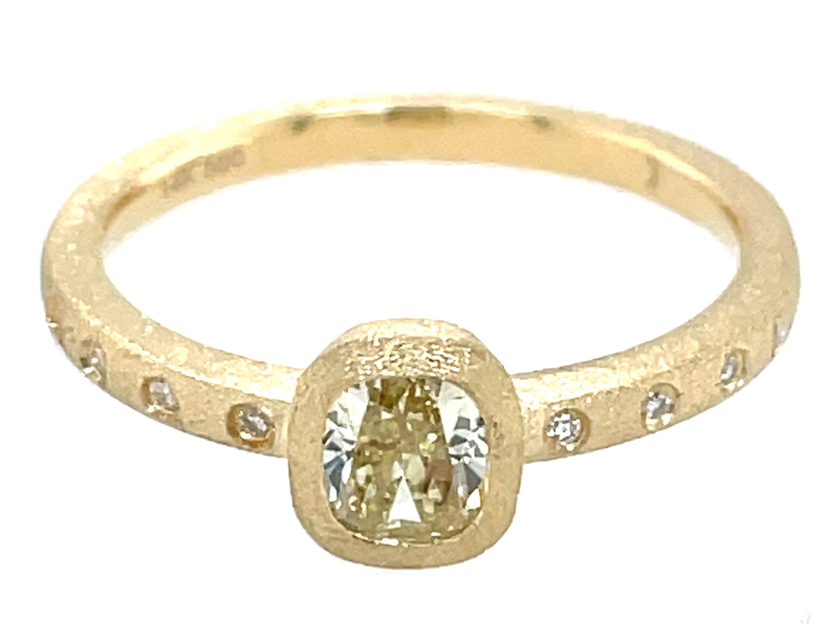 NATURAL YELLOW DIAMOND CUSHION BEZEL & DIAMOND RING, SATIN FINISH