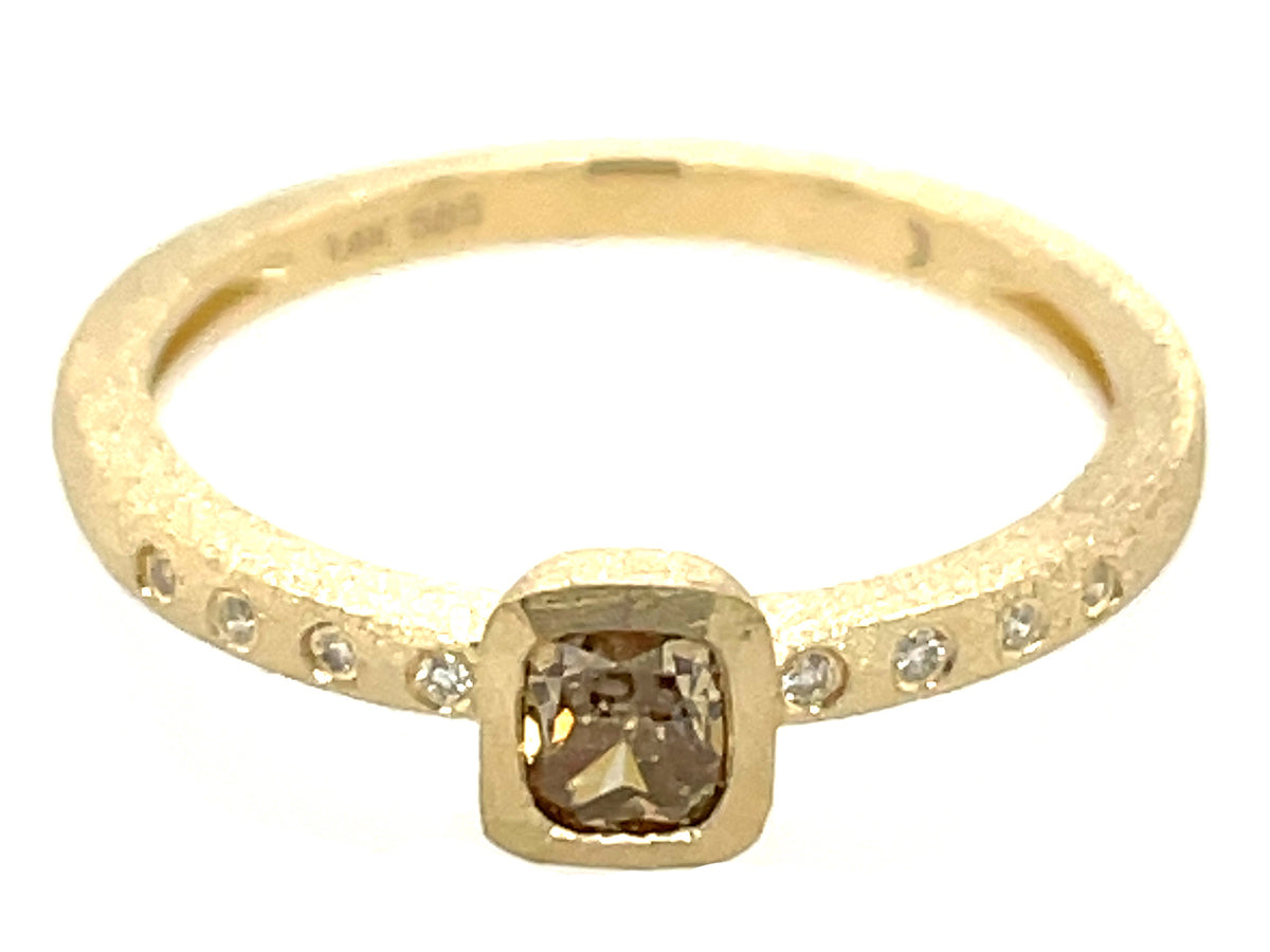 NATURAL YELLOW DIAMOND CUSHION BEZEL & DIAMOND RING, SATIN FINISH