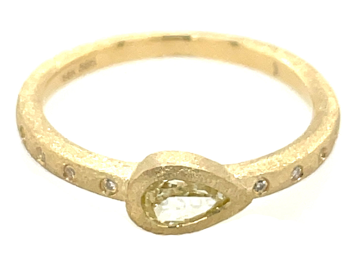 NATURAL YELLOW DIAMOND PEAR BEZEL & DIAMOND RING, SATIN FINISH