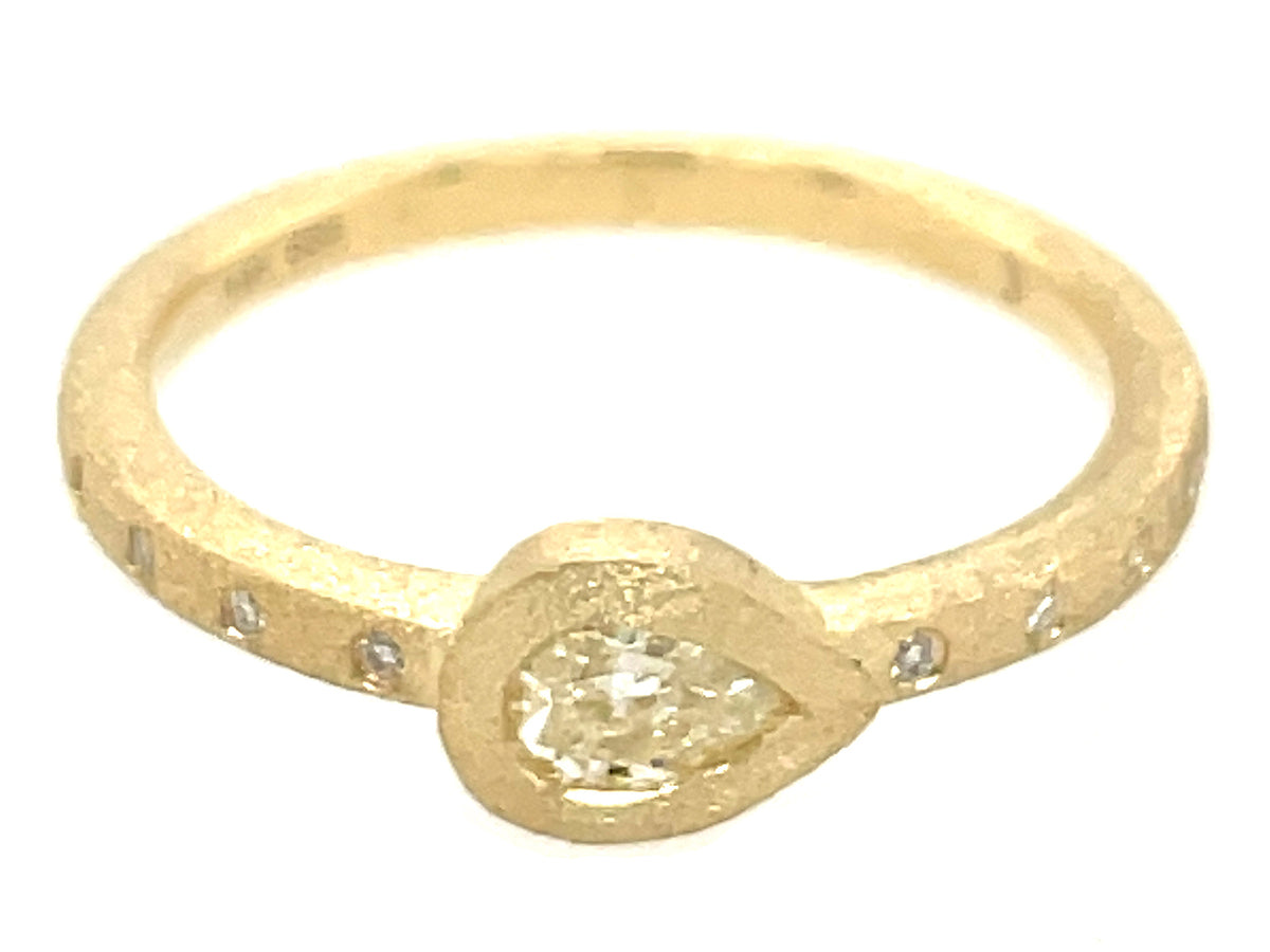 NATURAL LIGHT YELLOW DIAMOND PEAR BEZEL & DIAMOND RING, SATIN FINISH