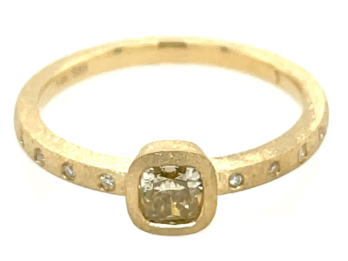 NATURAL YELLOW DIAMOND CUSHION BEZEL & DIAMOND RING, SATIN FINISH