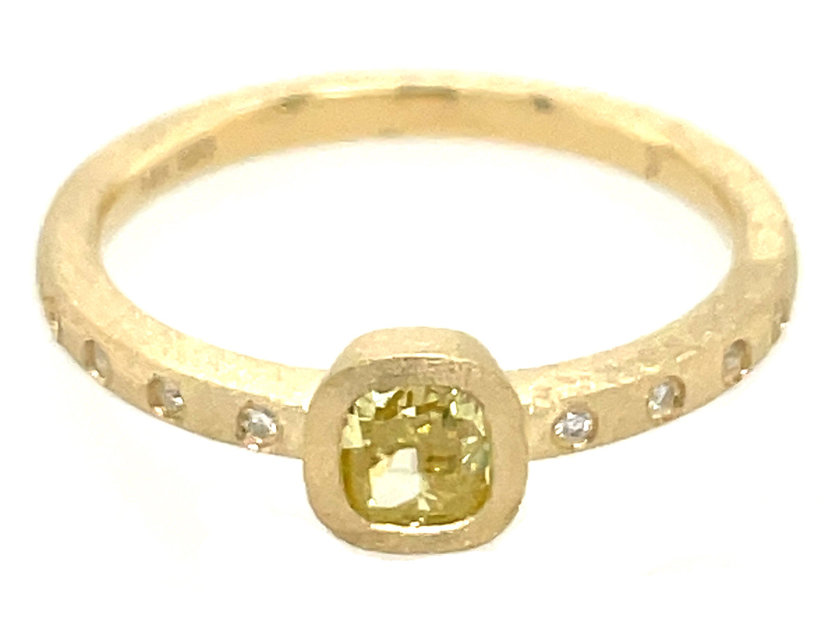 NATURAL YELLOW DIAMOND CUSHION BEZEL & DIAMOND RING, SATIN FINISH