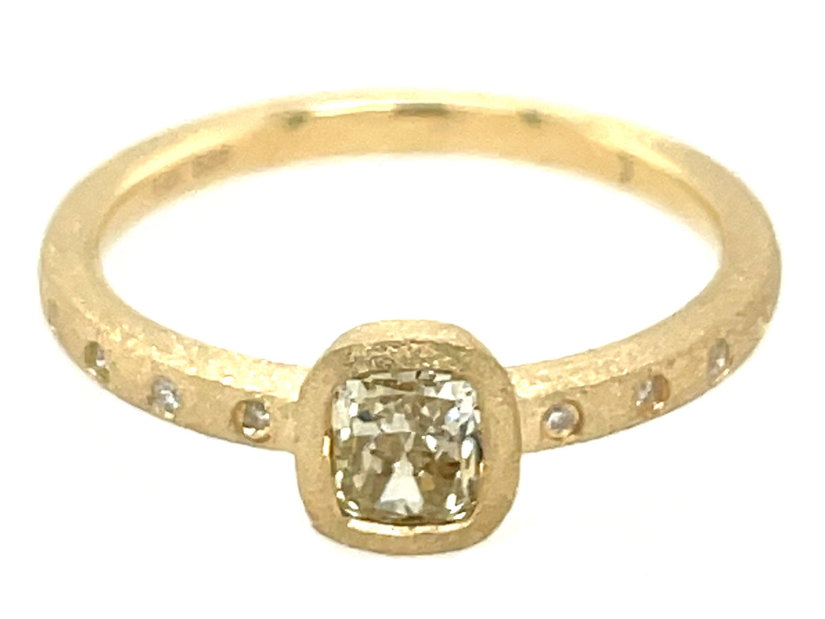 NATURAL YELLOW DIAMOND CUSHION BEZEL & DIAMOND RING, SATIN FINISH