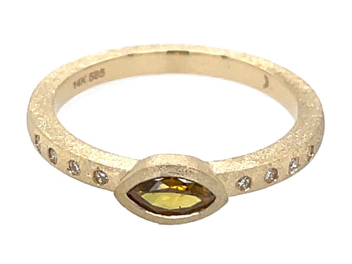 Natural Fancy Color Diamond Marquise Bezel Diamond Ring, Satin Finish
