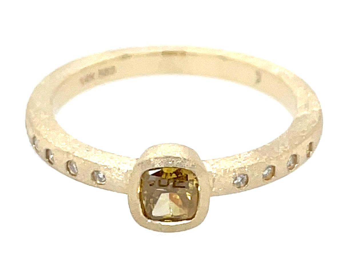 Natural Fancy Color Diamond Cushion Bezel Diamond Ring, Satin Finish