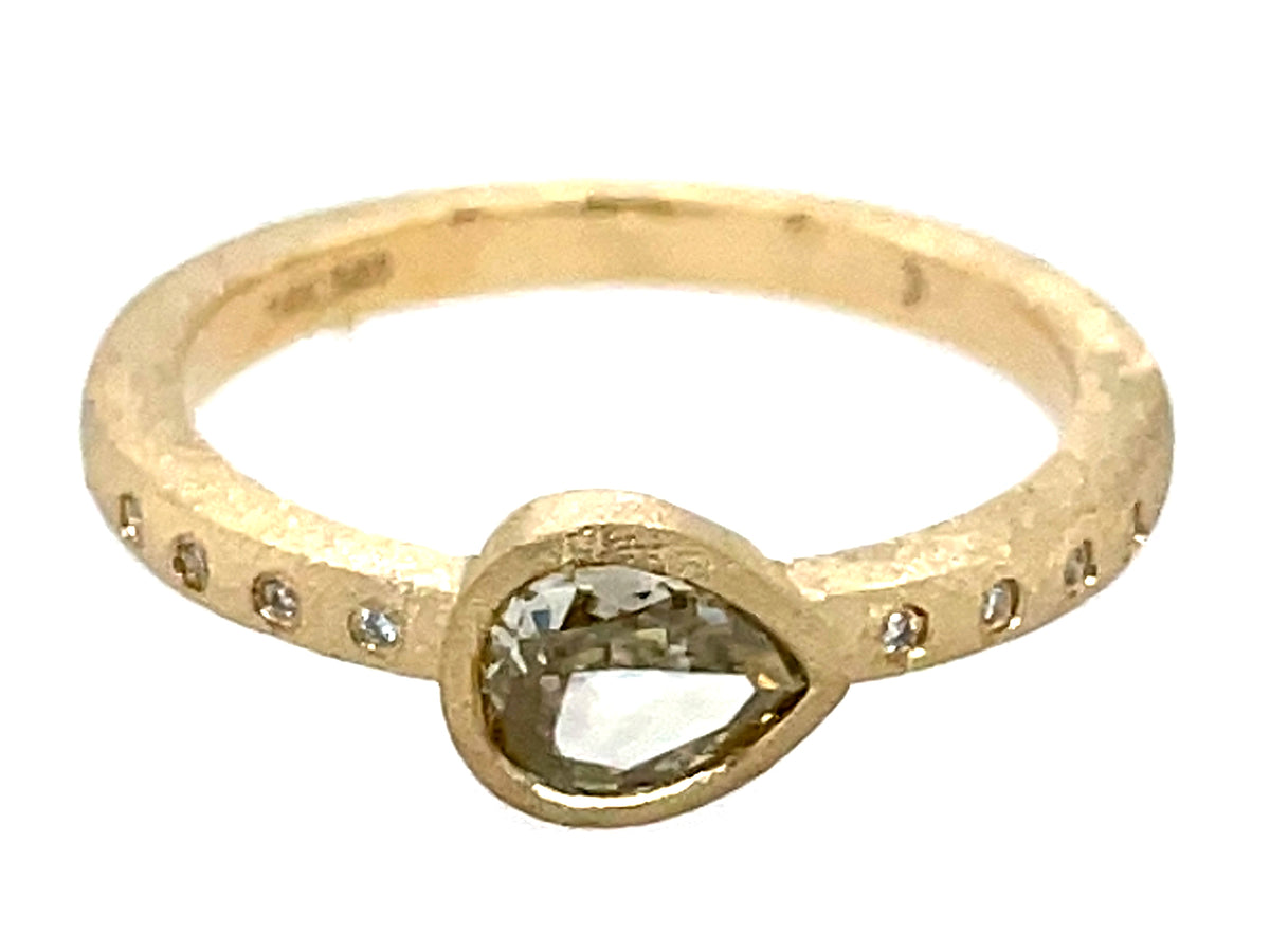 Natural Fancy Color Diamond Pear Bezel Diamond Ring, Satin Finish