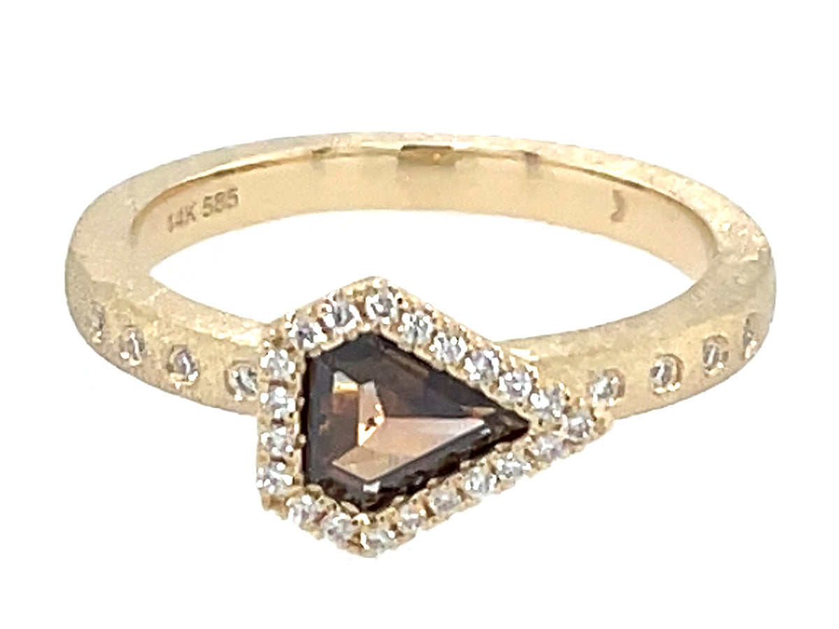 Natural Fancy Diamond Pentagon Diamond Halo Ring, Satin Finish