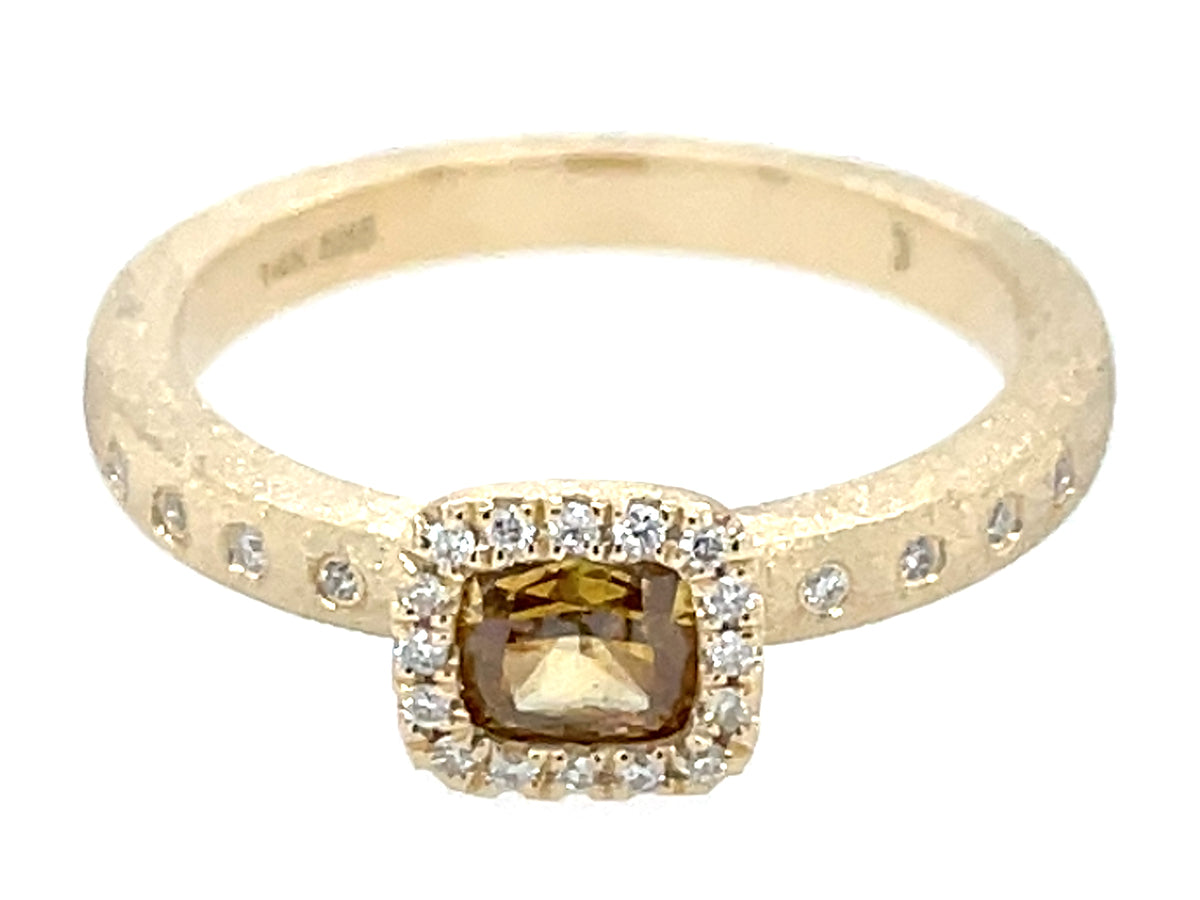 Natural Fancy Diamond Cushion Diamond Halo Ring, Satin Finish