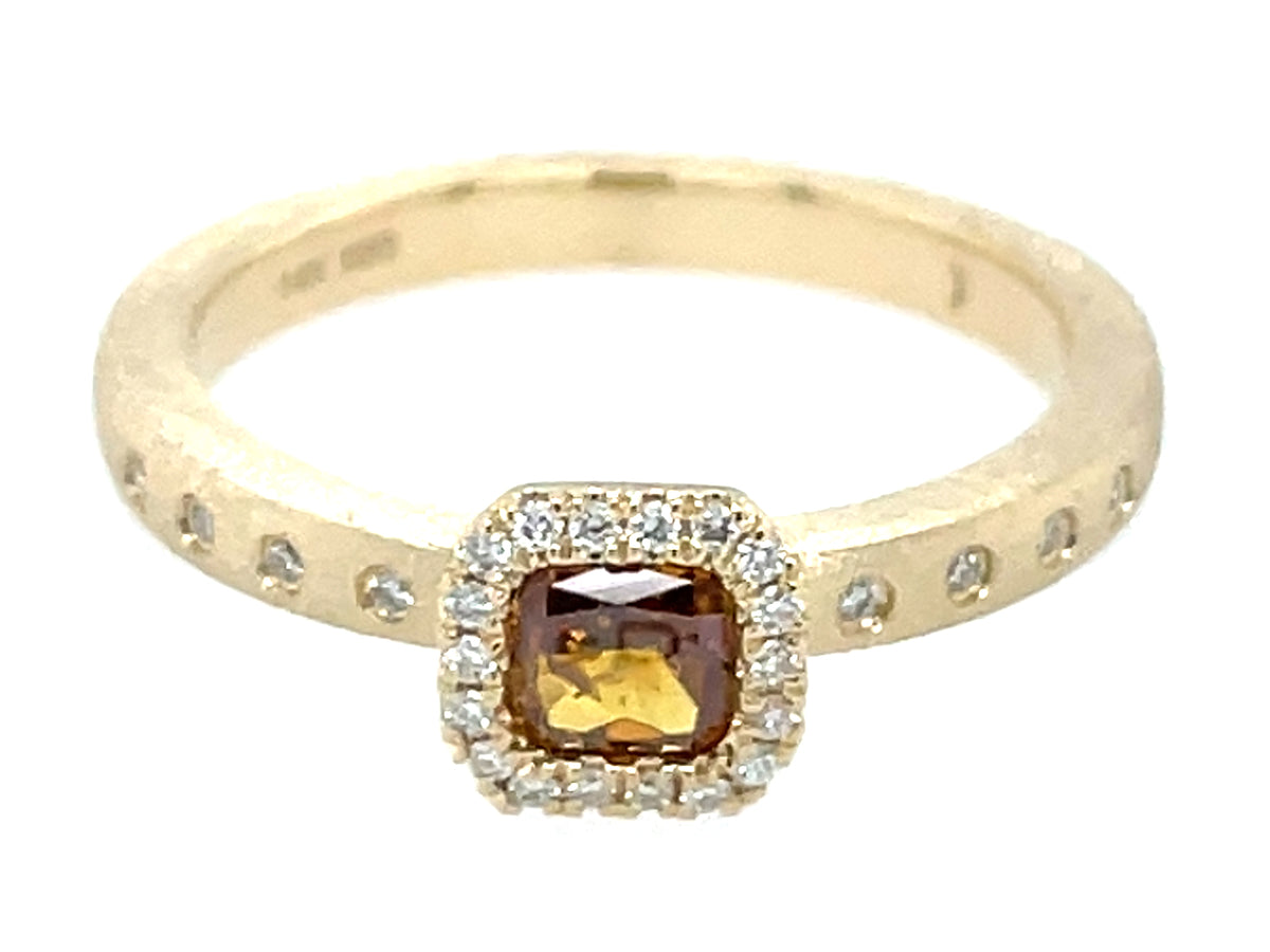 Natural Fancy Diamond Cushion Diamond Halo Ring, Satin Finish