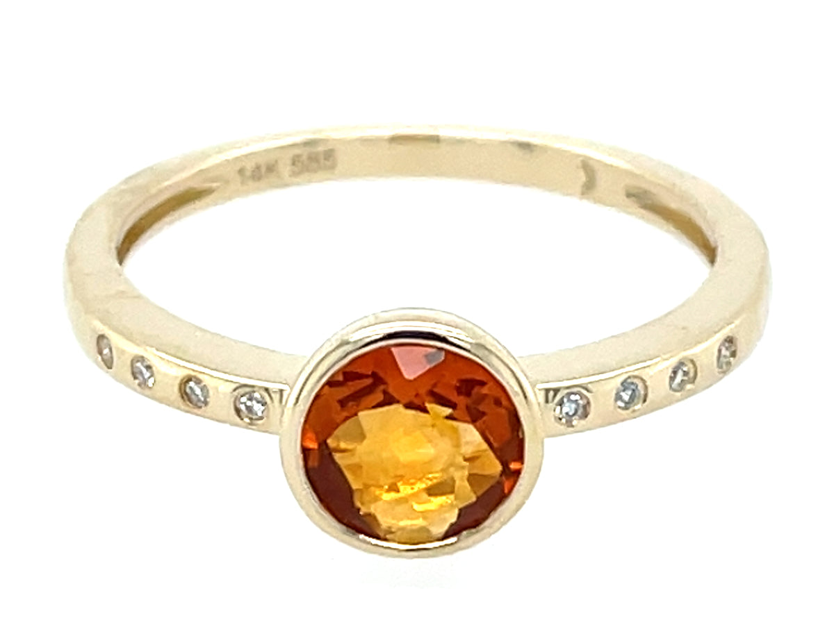 Citrine Diamond Round Bezel Ring, 14ky (H)