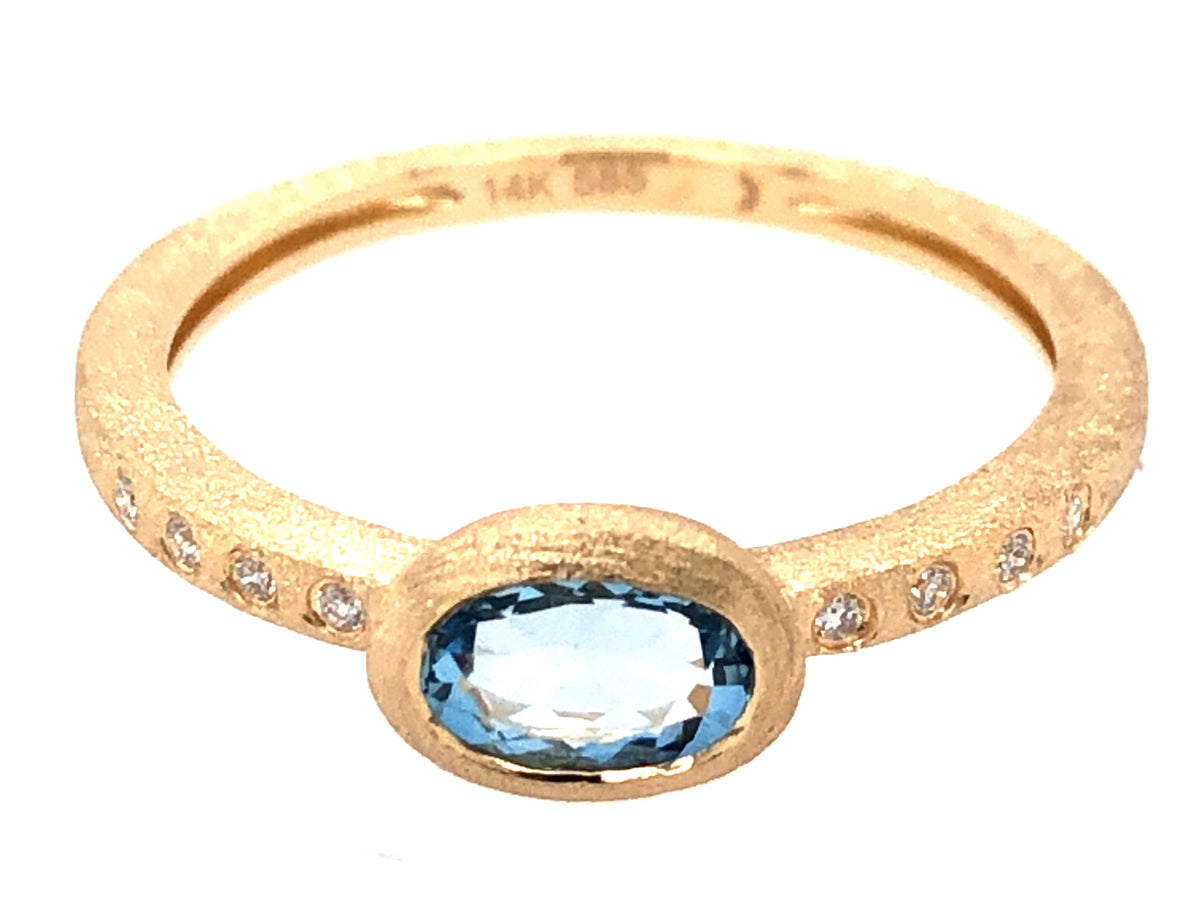 AQUAMARINE & DIAMOND RING, SATIN FINISH