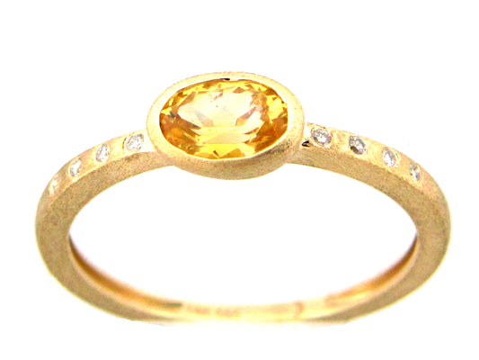 YELLOW SAPPHIRE OVAL BEZEL & DIAMOND RING, SATIN FINISH, 14KY (H/U)