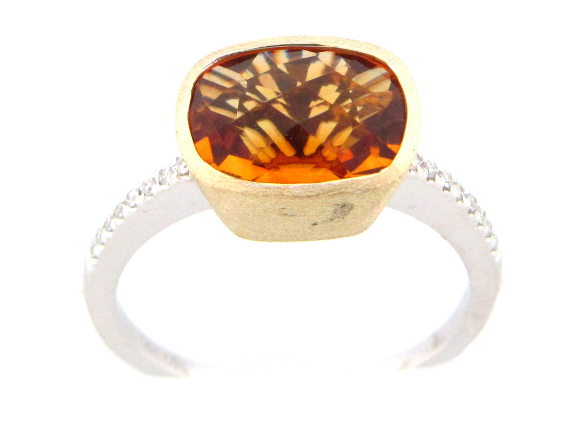 CITRINE & DIAMOND RING, SATIN BEZEL, 14KWY (H)