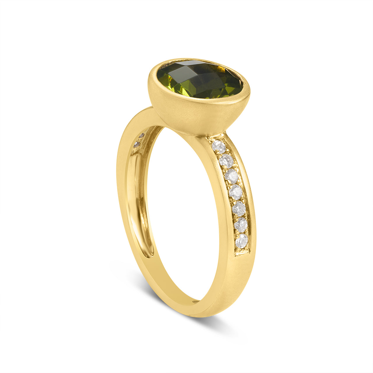 Peridot & Diamond Round Bezel Ring