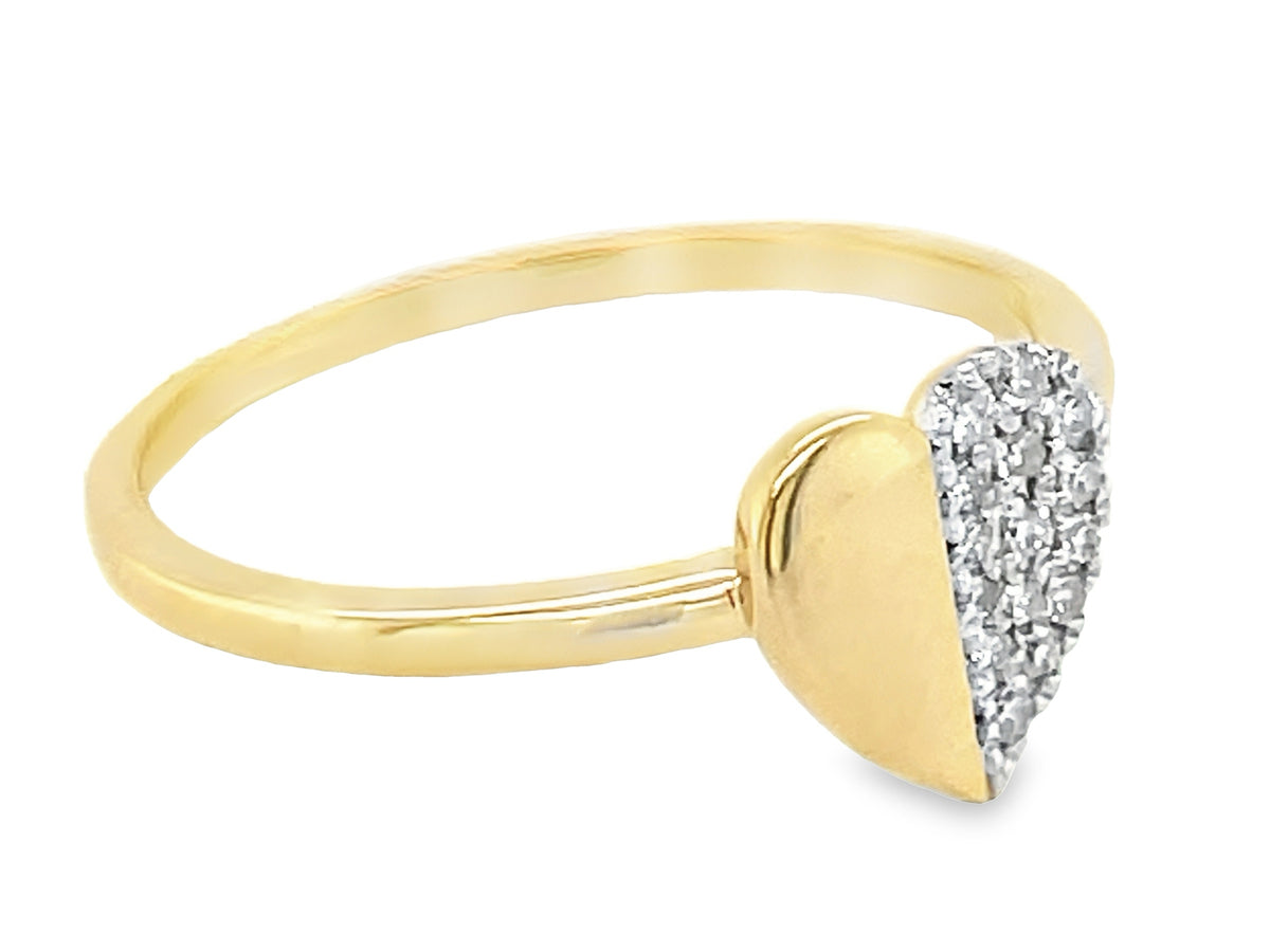 DIAMOND HEART HALF PAVE RING