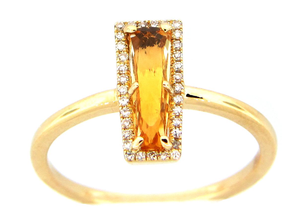CITRINE & DIAMOND TRAPEZOID RING, 14KY (H)