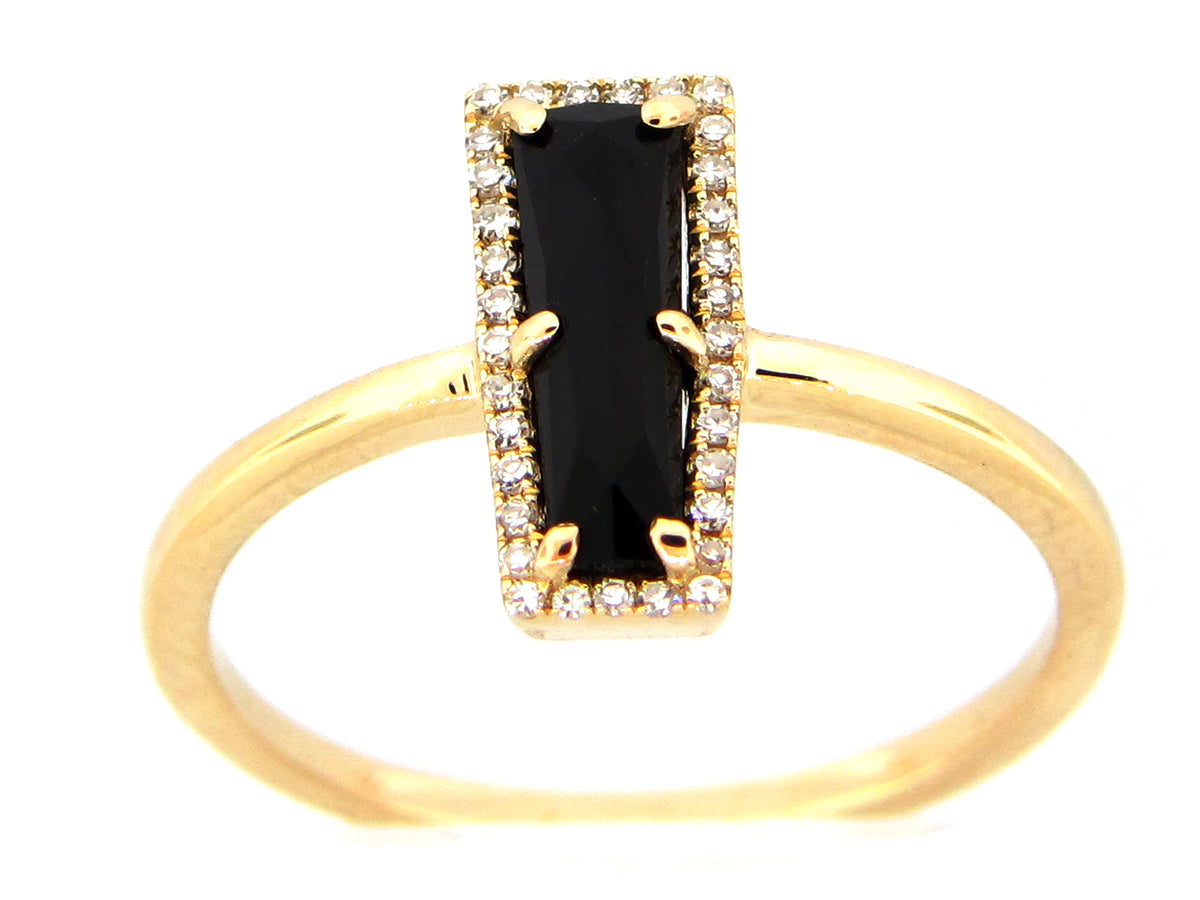 ONYX & DIAMOND TRAPEZOID RING, 14KY (D)