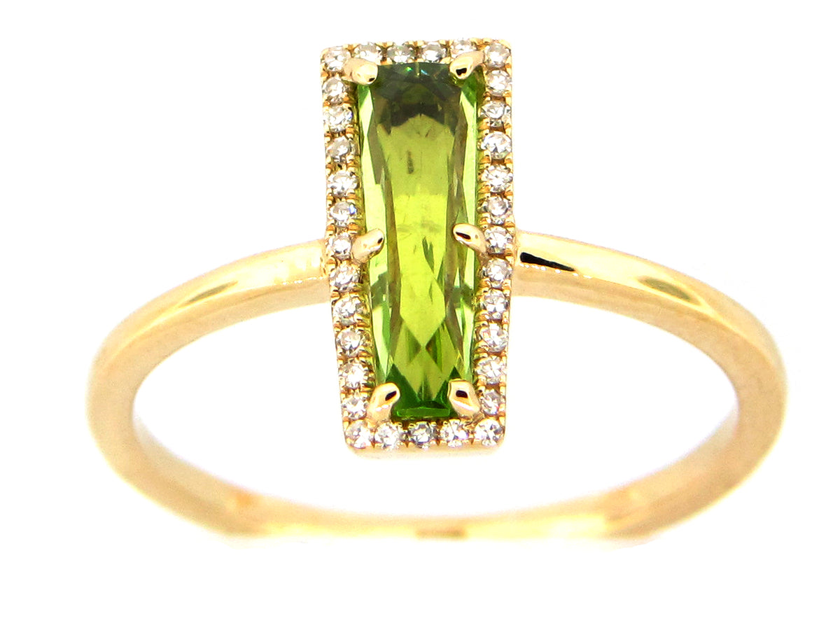 PERIDOT & DIAMOND TRAPEZOID RING, 14KY (H)